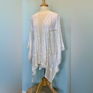 Soft Surroundings Meadow White lace Crochet 100%Cotton Caftan/Swim Cover Up NWT